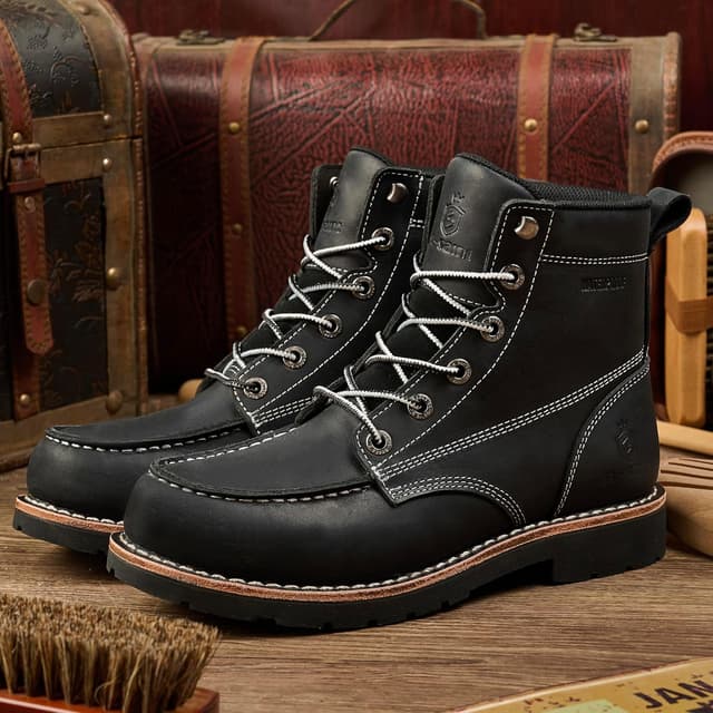 Detalle de SL-Saint Bottes Moc Toe imperméables souples en cuir véritable, cousues type welts, cheville – fait à la main