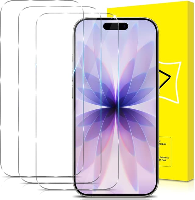 Detalle de GiiYoon 3-Pack Tempered Glass Screen Protectors for iPhone 17 / 17 Pro / 16 Pro (9H, Full Coverage)