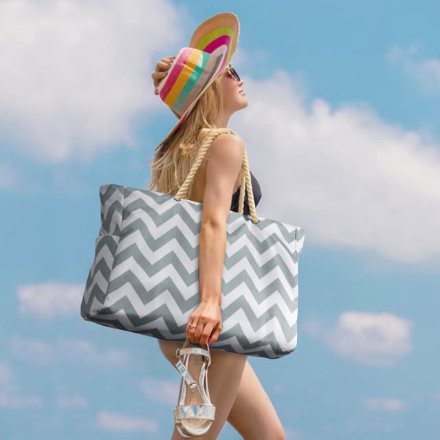 Detalle de oscaurt Strandtasche XXL Familie Shopper Tasche wasserdicht mit Reißverschluss