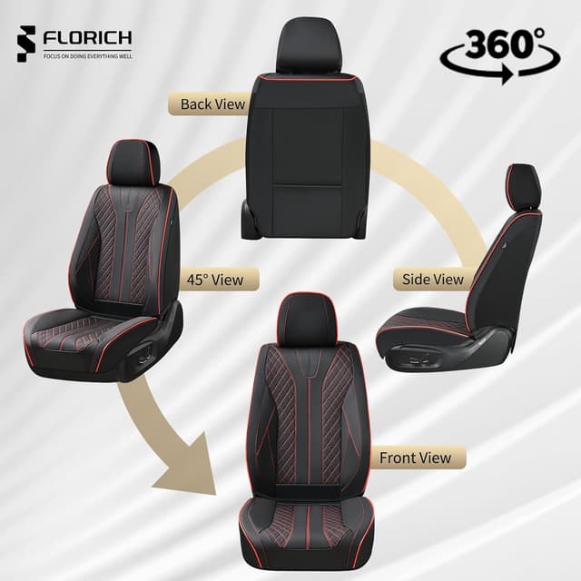 Thumbnail 6 de FLORICH Leather Seat Covers (Front & Rear) for 5 Seats — Universal Fit, Waterproof Faux Leather, Black & Red Line