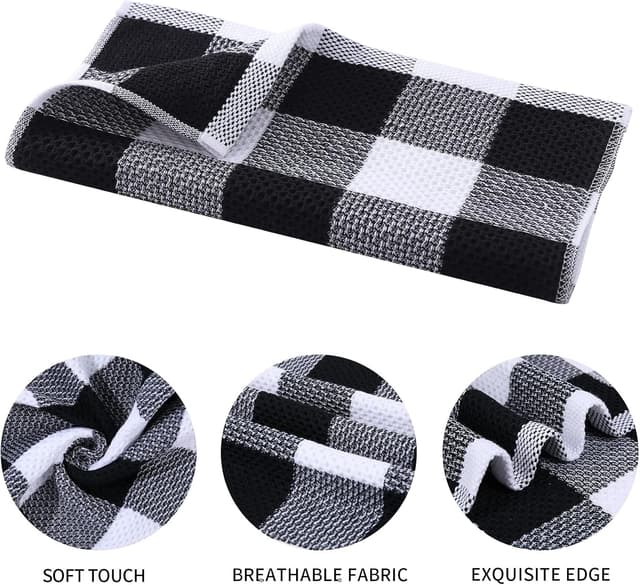 Detalle 2 de Mordimy 100% Cotton Waffle Weave Kitchen Towels (13 x 28 in), Black & White Buffalo Check, 4-Pack