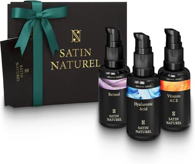 Detalle de Satin Naturel Coffret Cadeau Femme Acide Hyaluronique Sérum Visage + Vitamine C + Rétinol (3x30 ml)