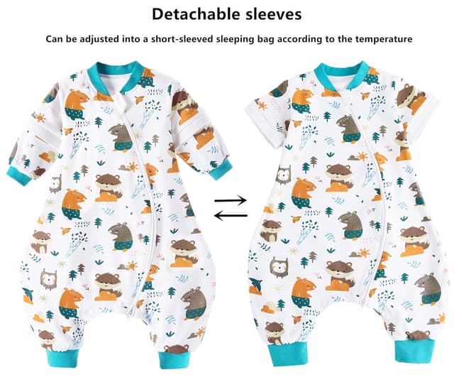 Detalle de Chilsuessy Baby Ganzjahres-Schlafsack 1,5 Tog aus 100% Baumwolle mit abnehmbaren Ärmeln und Füßen – Dschungeltiere