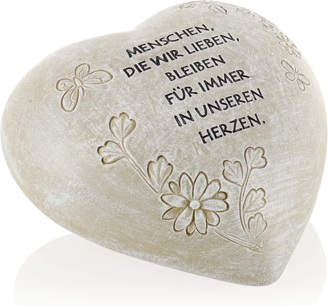 Detalle 2 de com-four® Grab-Dekoration in Herz-Form Gedenkstein mit Aufschrift – wetterfester Trauerstein mit Schmetterlingen