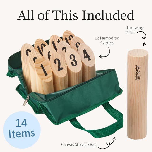 Detalle de Jaques of London Wooden Skittles (Garden Skittles Game) outdoor throwing game for kids and adults