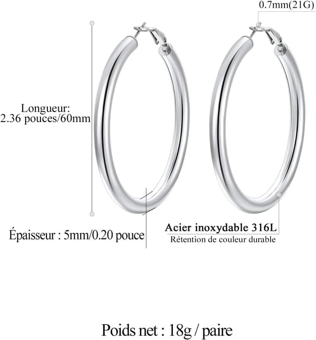 Detalle 2 de FindChic Créoles en acier inoxydable pour femme – boucles huggie argenté/doré/noir (20/30/40/60/80 mm)