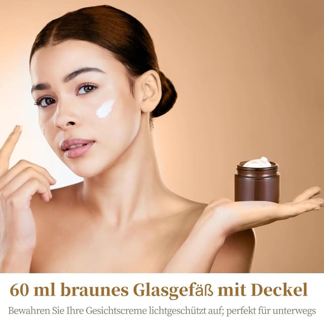 Thumbnail 1 de 16x 60 ml Amber-Glas-Leerdosen Set (braune Cremedosen) mit Schraubdeckel – nachfüllbare Kosmetikbehälter