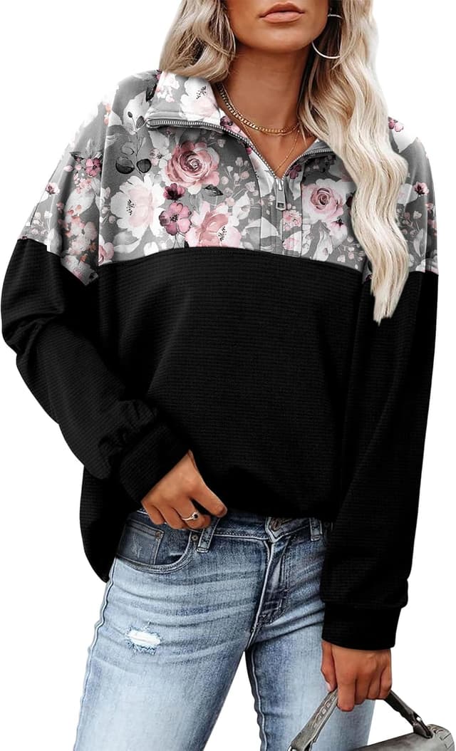 Detalle de CHICZONE women’s oversized quarter-zip sweatshirt pullover