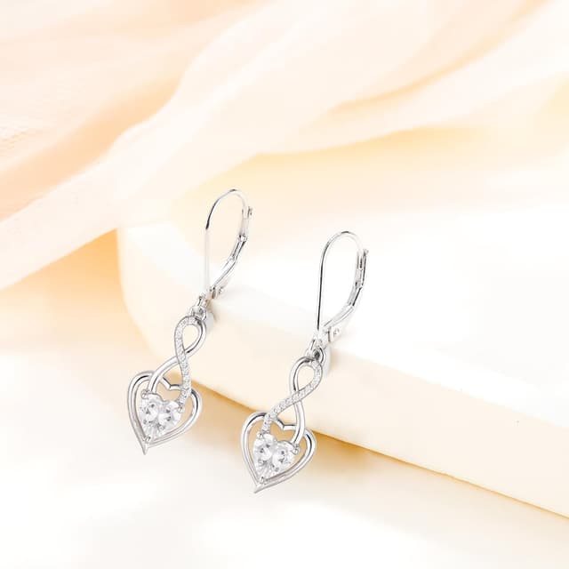 Detalle de J.MUEN Ohrringe Infinity mit Herz, Silber 925 – lange hängende Schmuck-Ohrringe als Geschenk