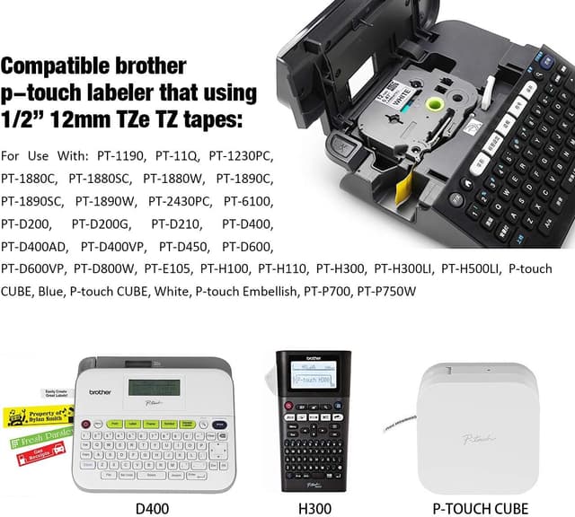 Detalle de 4er-Set kompatibles Brother TZe-231 Etikettenband (12 mm, weiß) – wasser- und ölbeständig für P-touch