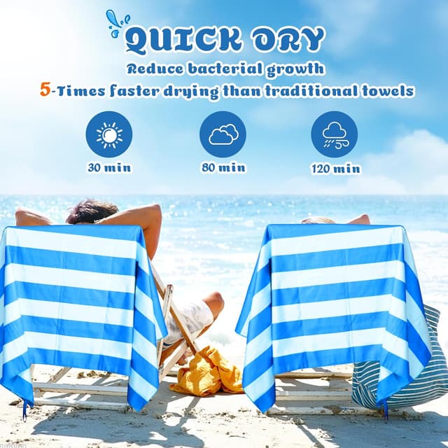 Detalle de Anavasi Microfibre Beach Towels for Adults (2 Pack) 180 x 90 cm with Drawstring Bag – Quick Dry, Sand Free