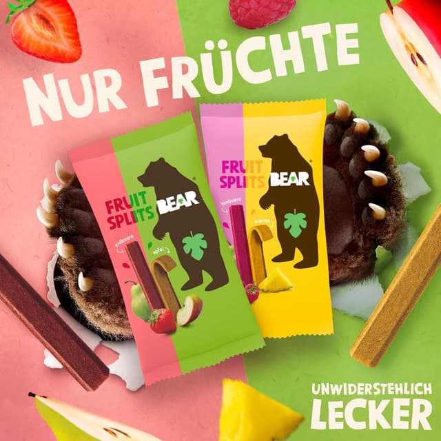 Detalle 2 de BEAR Fruit Splits Mixbox – Fruchtsnacks ohne Zuckerzusatz in Beuteln, 20 x 20 g