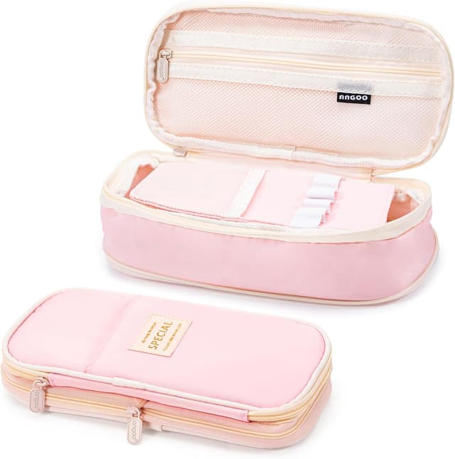 Detalle de Vinuwu Big Capacity Pencil Case for Girls with Zip, Expandable Nylon Pencil Pouch (Pink)
