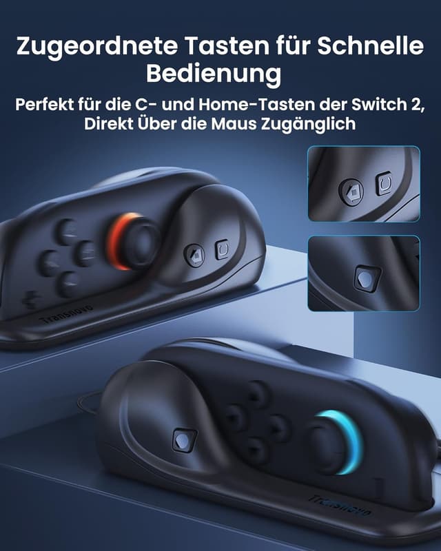 Detalle de TRANSNOVO 2er-Pack Mausgriffe für Nintendo Switch 2 Joycons – ergonomisch, rutschfest mit Handschlaufe