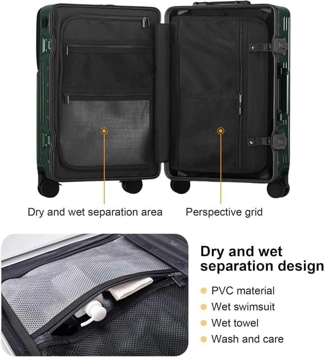 Detalle de AIWEINY Handgepäckkoffer (20 Zoll, Grün) für Frühjahr/Sommer – fluglinienzugelassen, TSA-Schloss, 360°-Rollen & Hartschale