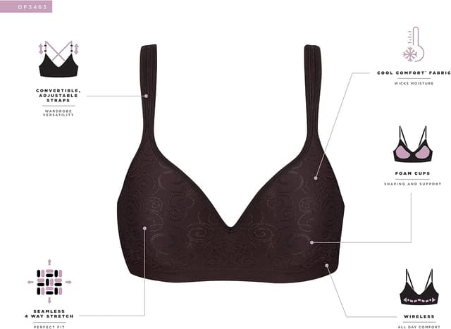 Detalle 1 de Bali Comfort Revolution DF3463 Wireless Bra for Women (Full Coverage, Moisture-Wicking, Wirefree)