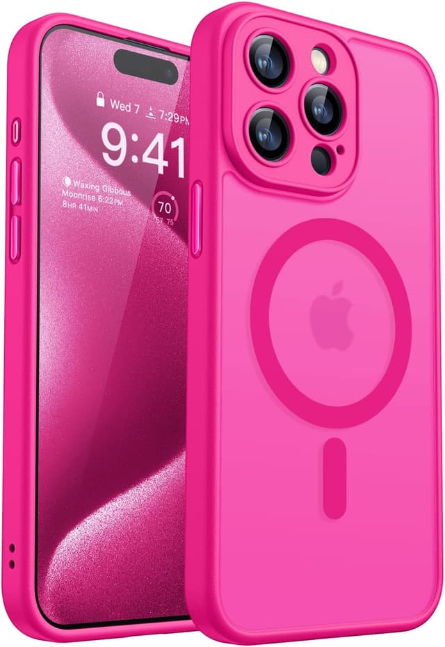 Detalle de CANSHN MagSafe compatible iPhone 15 Pro Max case with full camera protection – Hot Pink
