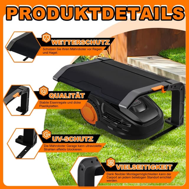 Detalle de Herrselsam Schutzüberdachung für Rasenroboter – klappbare Mähroboter-Garage mit Dach (72 × 56 × 36 cm, UV- und UV-Schutz)