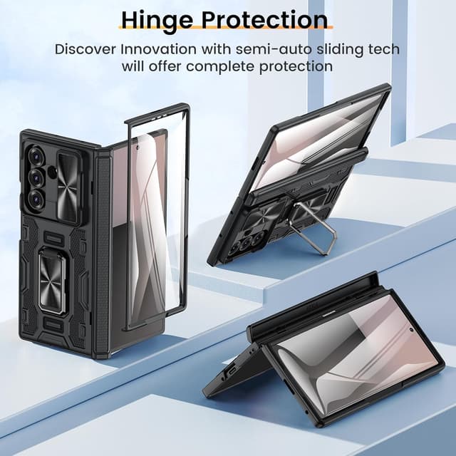 Detalle de VEGO for Galaxy Z Fold 7 Case (Slide Camera Cover + Built-In Screen Protector, 360° Kickstand) - Black