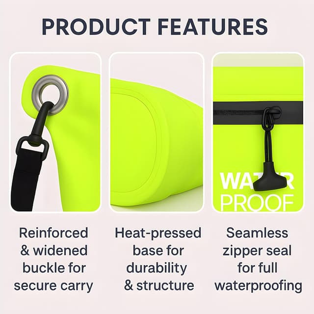 Detalle de BLUEVER Wasserdichte Tasche (Dry Bag) mit luftdichtem Reißverschluss – 4L für Outdoor, Camping, Strand & Kajak