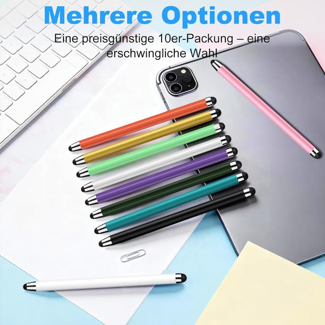 Detalle de 2-in-1 Tablet-Stift mit 20 Gummispitzen (0,35"/0,24") – 10 Touchstifte für Smartphone, Tablet & Laptop