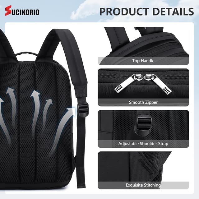 Detalle de Zaino da viaggio SUCIKORIO 40x30x10 cm impermeabile in nylon con porta PC 14 pollici