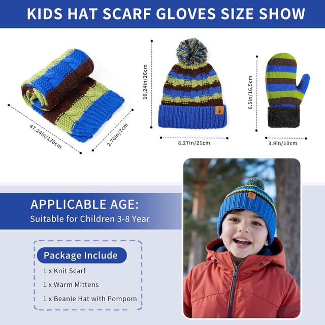 Thumbnail 2 de INSISMY Ensemble Bonnet Écharpe Gants Enfant 3-8 ans