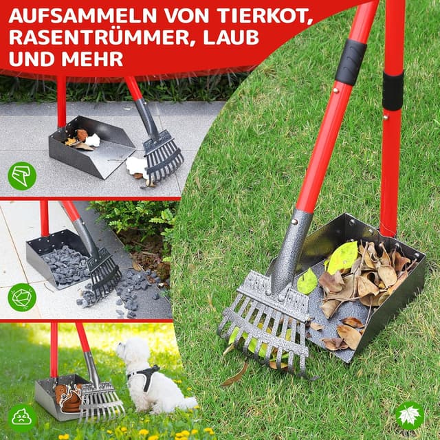 Detalle 2 de Ormalla Hundekotschaufel aus Edelstahl mit ausziehbarem Metallrechen und Tablett (Rot)