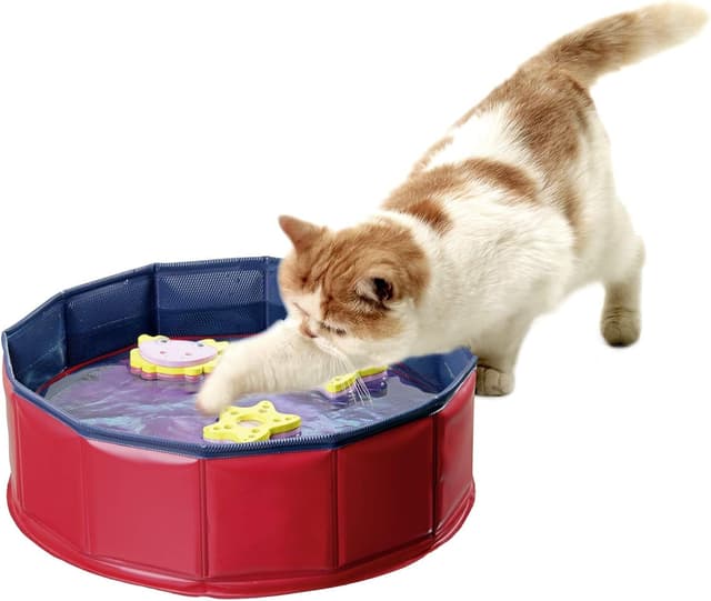 Detalle de Karlie Kitty Lake blau-rot – kleine Katzenpools mit 3 schwimmenden Spielzeugen