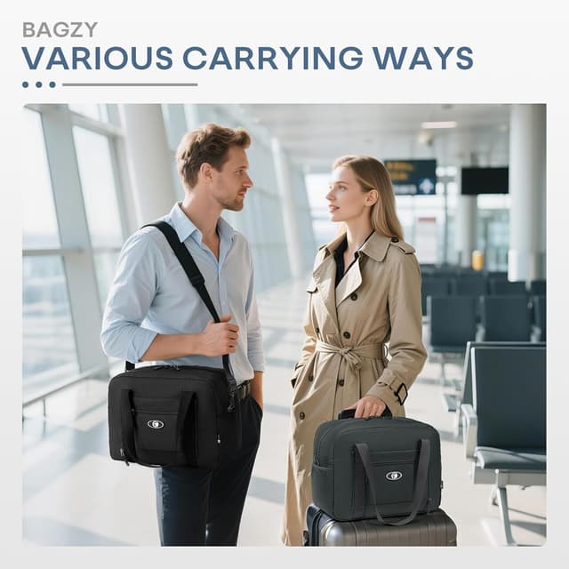 Detalle 2 de BAGZY borsone da viaggio pieghevole 25L 40x30x20 bagaglio a mano Wizzair/Vueling (impermeabile, nero/grigio)