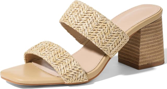 Detalle de Ancomafio Heeled Raffia Sandals for Women with Chunky Block Heels and Double Straps