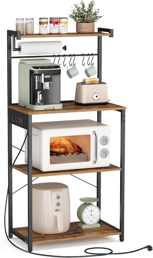 Thumbnail 6 de VASAGLE KKS013KD02 Scaffale da cucina con multipresa, 4 ripiani e 8 ganci a S (40 x 45 x 140 cm)