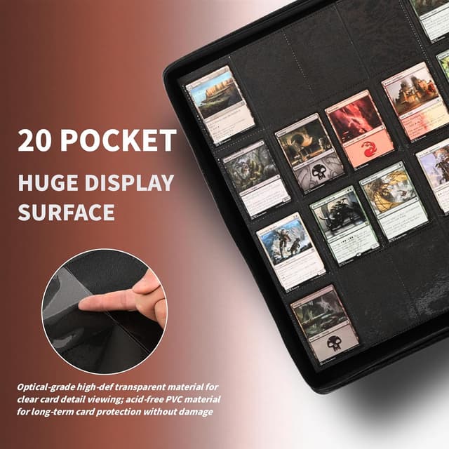 Detalle 2 de KUOOKING 2000-Pocket Trading Card Binder (20-Pocket Album) for MTG & Standard-Size Cards, Green