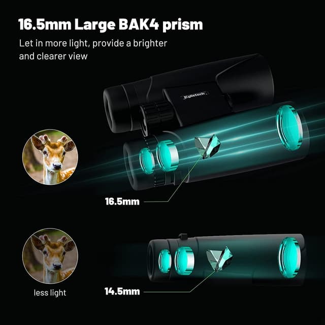 Detalle de Kylietech High Power 12x42 Roof Prism Binoculars with Smartphone Adapter (BAK4, FMC, waterproof & fogproof)