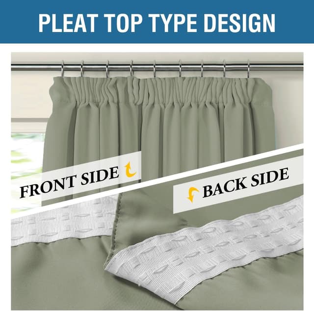 Detalle de BellaHills blackout curtains pencil pleat set (2 panels) in Light Sage, privacy and thermal insulated window treatment