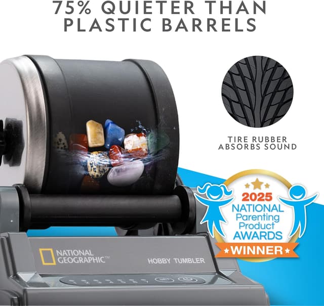 Detalle de National Geographic Rock Polishing Kit (Amateur Edition) STEM tumbler set with rough gemstones and polishing grits