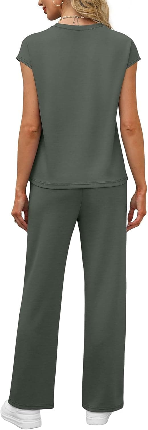 Detalle 1 de WIHOLL 2-Piece Women’s Cap Sleeve Casual Lounge Set for Summer Travel & Vacation