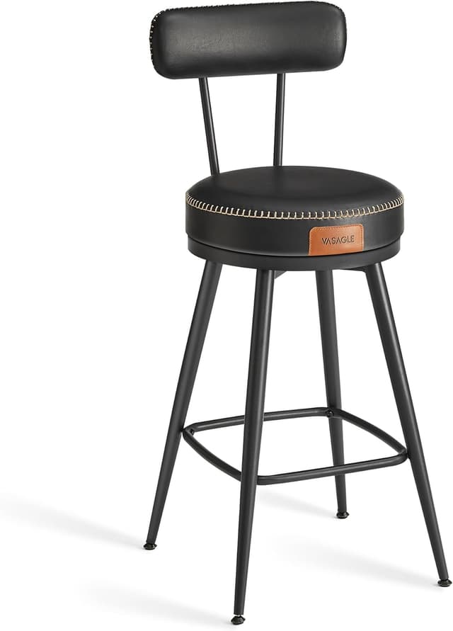 Detalle de VASAGLE EKHO LBC089B01: set di 2 sgabelli da bar girevoli con schienale, altezza 65 cm (nero inchiostro)