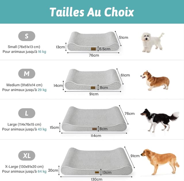 Detalle 2 de COZY KISS Panier Chien XL Orthopédique 130x90x20 cm avec bords surélevés, coussin lavable gris