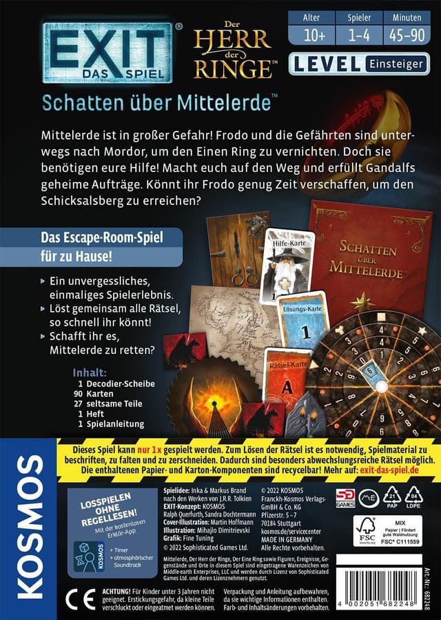 Detalle 2 de EXIT Le Seigneur des Anneaux – Ombre sur la Terre du Milieu (682248) : escape game débutant pour 1 à 4 joueurs