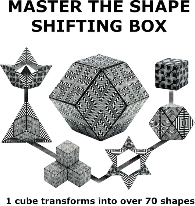 Detalle de Shashibo Formwechsel-Box (Black & White) mit 36 Seltenerdmagneten – patentierter Zappelwürfel mit über 100 Formen