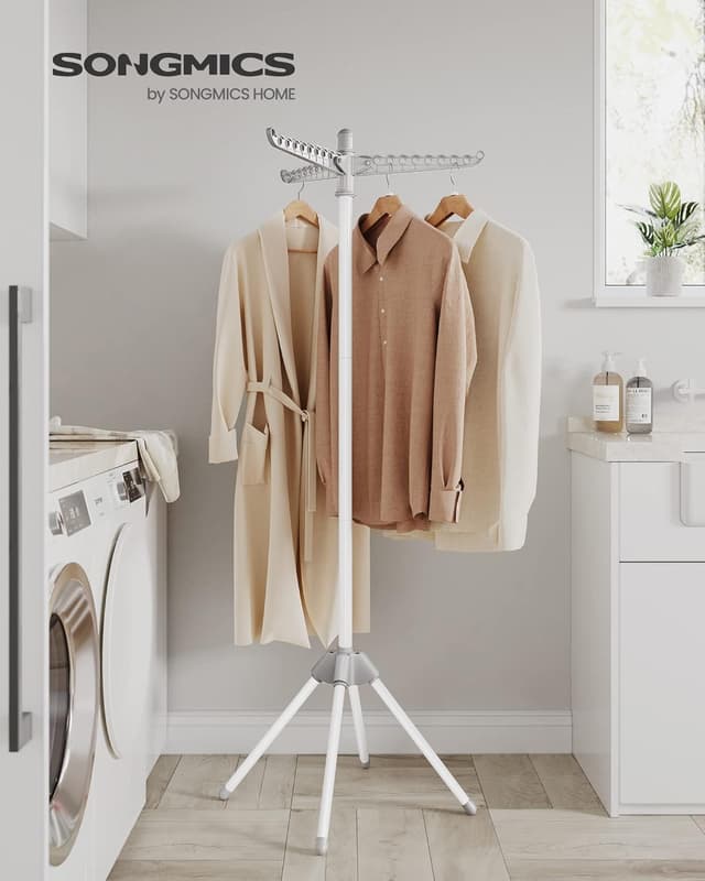 Detalle de SONGMICS Clothes Airer LLR510G01 with 3 Rotatable Arms (27 hangers capacity), foldable indoor drying rack
