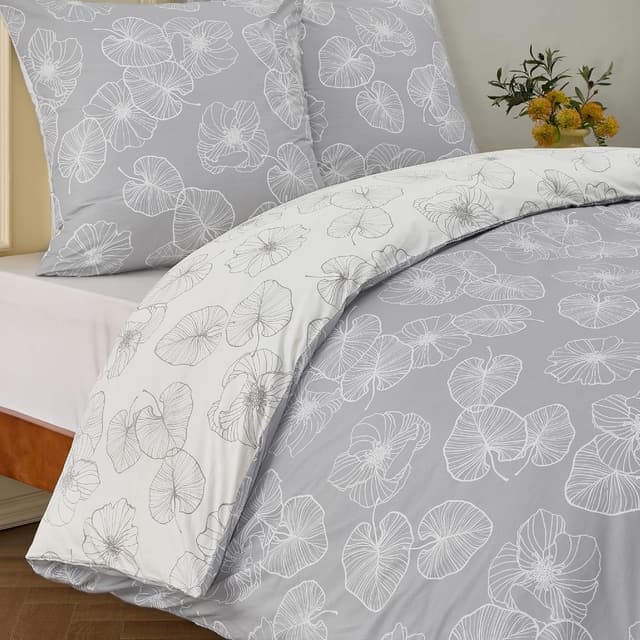 Thumbnail 6 de BEDSURE Bettwäsche 135x200 4-teilig aus Baumwolle (2 Bettbezüge + 2 Kissenbezüge) – grau, Wendebettwäsche mit Reißverschluss