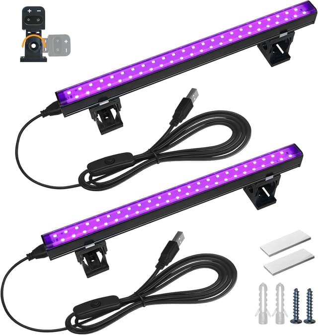 Detalle de Barrina Schwarzlicht-LED-Strip 10W, 28 cm (USB) – verstellbare UV-Blacklight-Lampe, 2er-Set