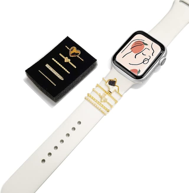 Detalle de YuiYuKa 5er-Set Charm-Anhänger für Apple Watch Armband (20–21 mm) aus Edelstahl – für 46/42/44/40/41/45/38/49 mm