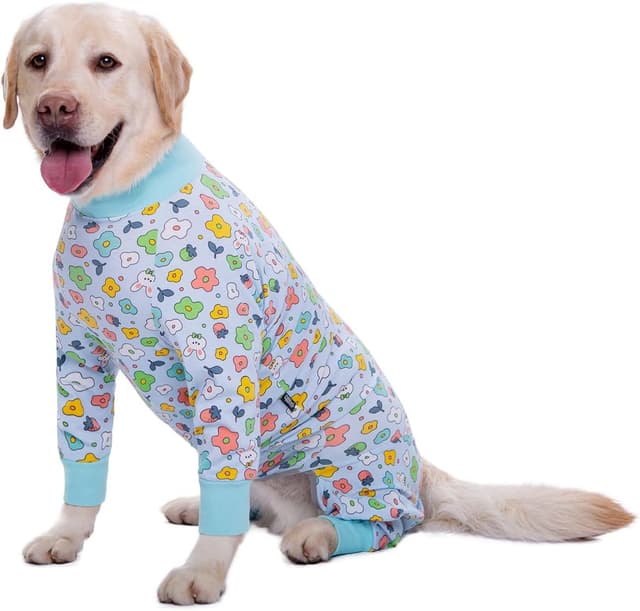 Detalle de BT Bear Large Dog Clothes – Elastic Dog Onesie Recovery Suit (7XL, Blue Flower)