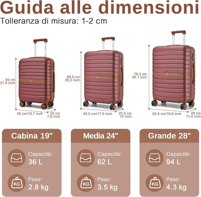 Detalle 2 de Kono Valigia Grande Rigida 76,5 cm ABS+PC con 8 ruote 360° Bordeaux