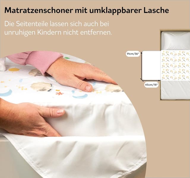 Detalle de Bedwetz waschbare Kinder-Matratzenauflage mit wasserdichtem Schutz (5-lagig, seitliche Umschläge)