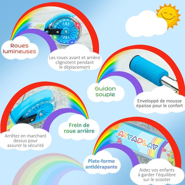 Detalle 2 de HOMCOM Trottinette enfants 3 à 7 ans