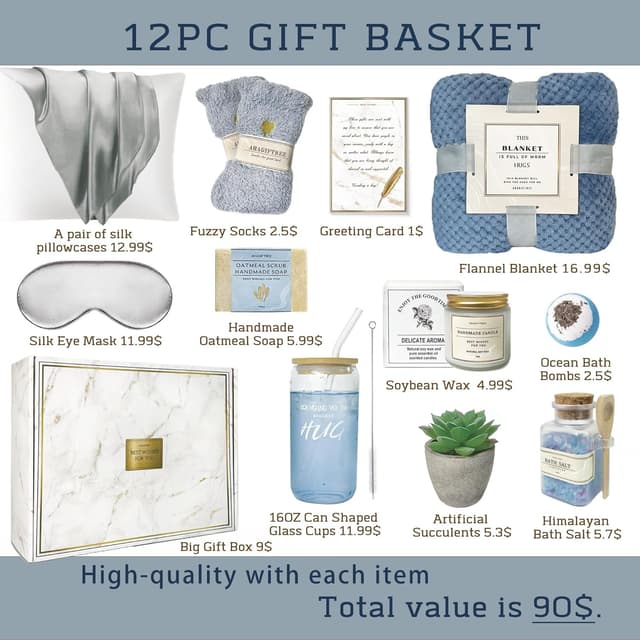 Detalle de AHAGIFTREE Get Well Soon Gift Basket Set for Women (12 Pieces) in Navy Blue